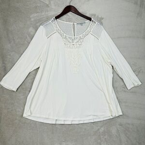 Daniel Rainn Coquette Top Size 2X Cream Boho Sheer Peasant Lace Crochet Shirt‎